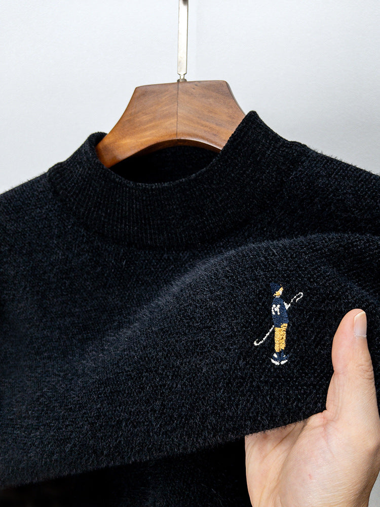 Premium Embroidered Mock Neck Knit