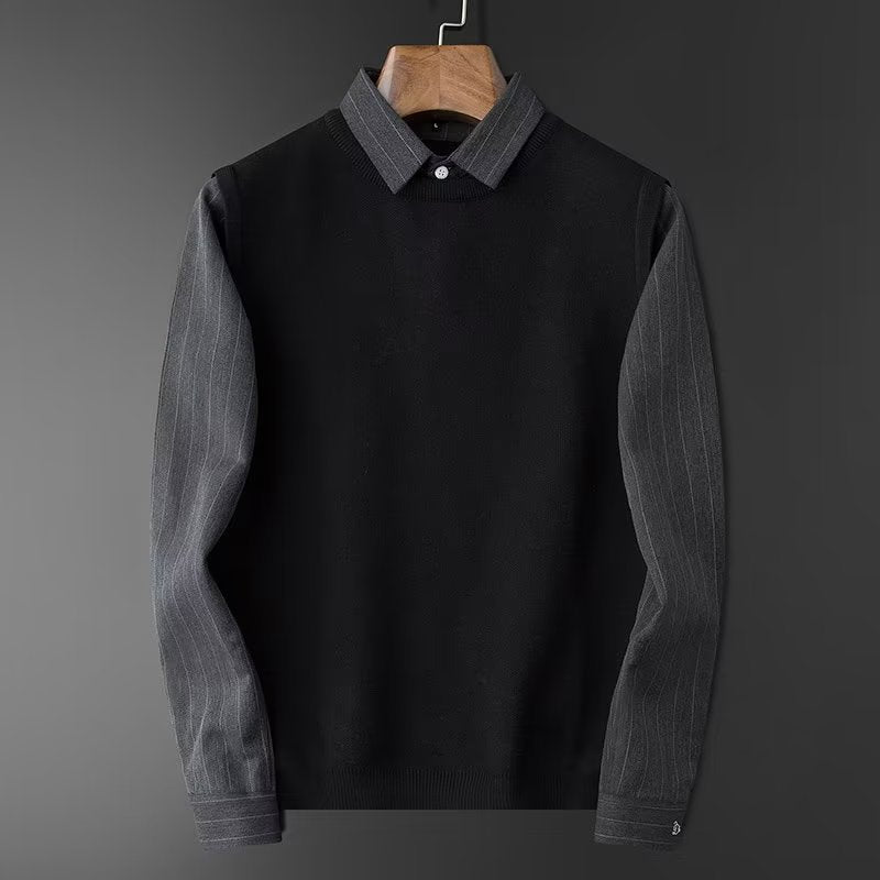 Men’s Mock-Layer Striped Knit Pullover