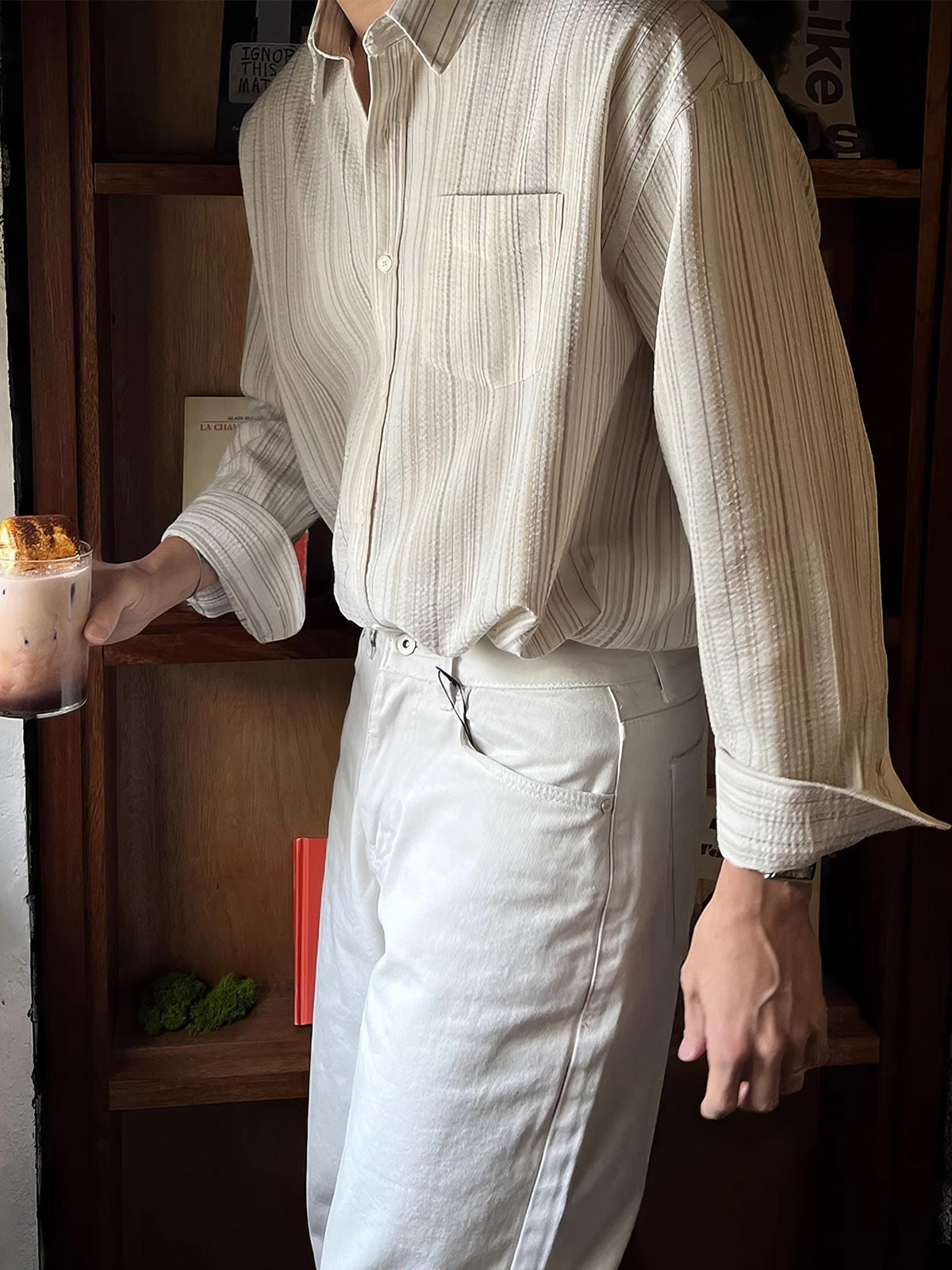 Textured Striped Button Up