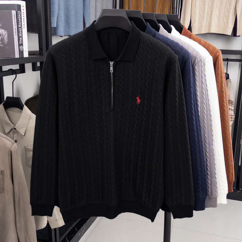 Cable-Knit Quarter-Zip Polo
