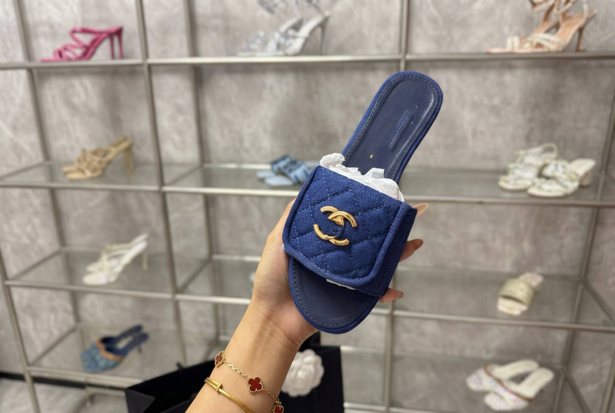 Crystal-Button Flat Sandals