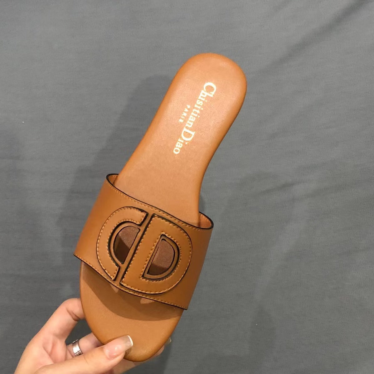 Cutout Buckle Leather Slides