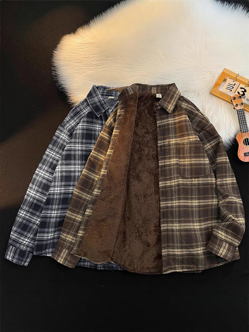 Vintage Plaid Fleece-Lined Shirt Jacket