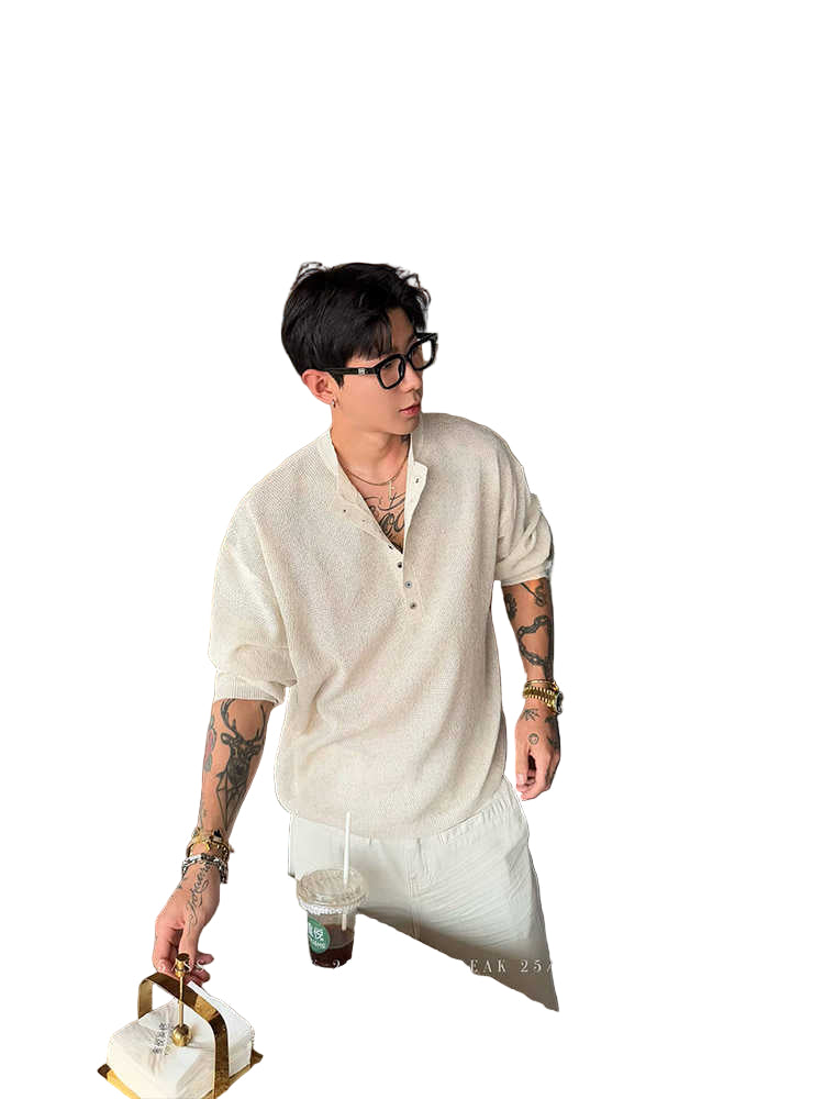 Men's Textured Slouchy Knit Henley