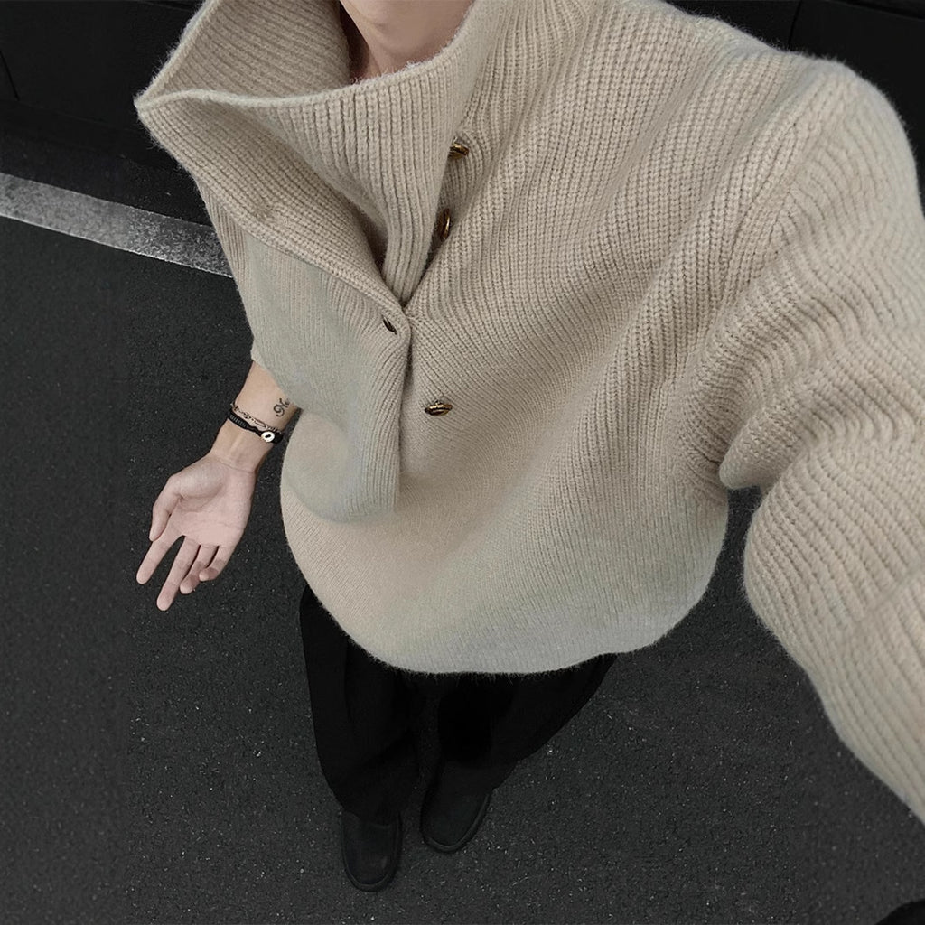 Asymmetric Button Knit Sweater