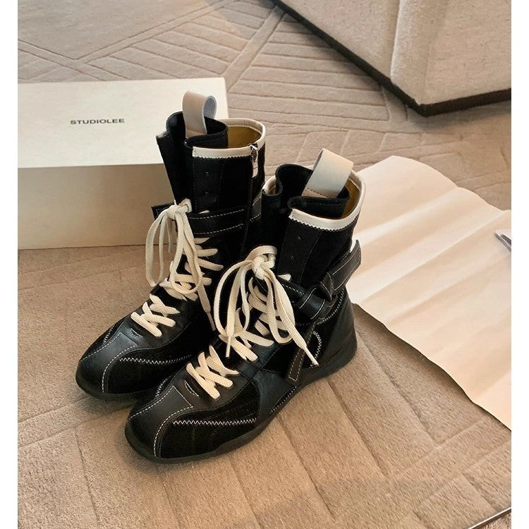 Colorblock Lace-Up Ankle Boots