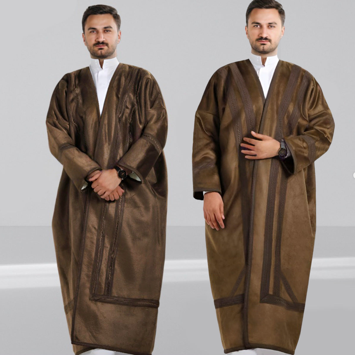 Premium Faux Suede Hooded Thobe Overcoat