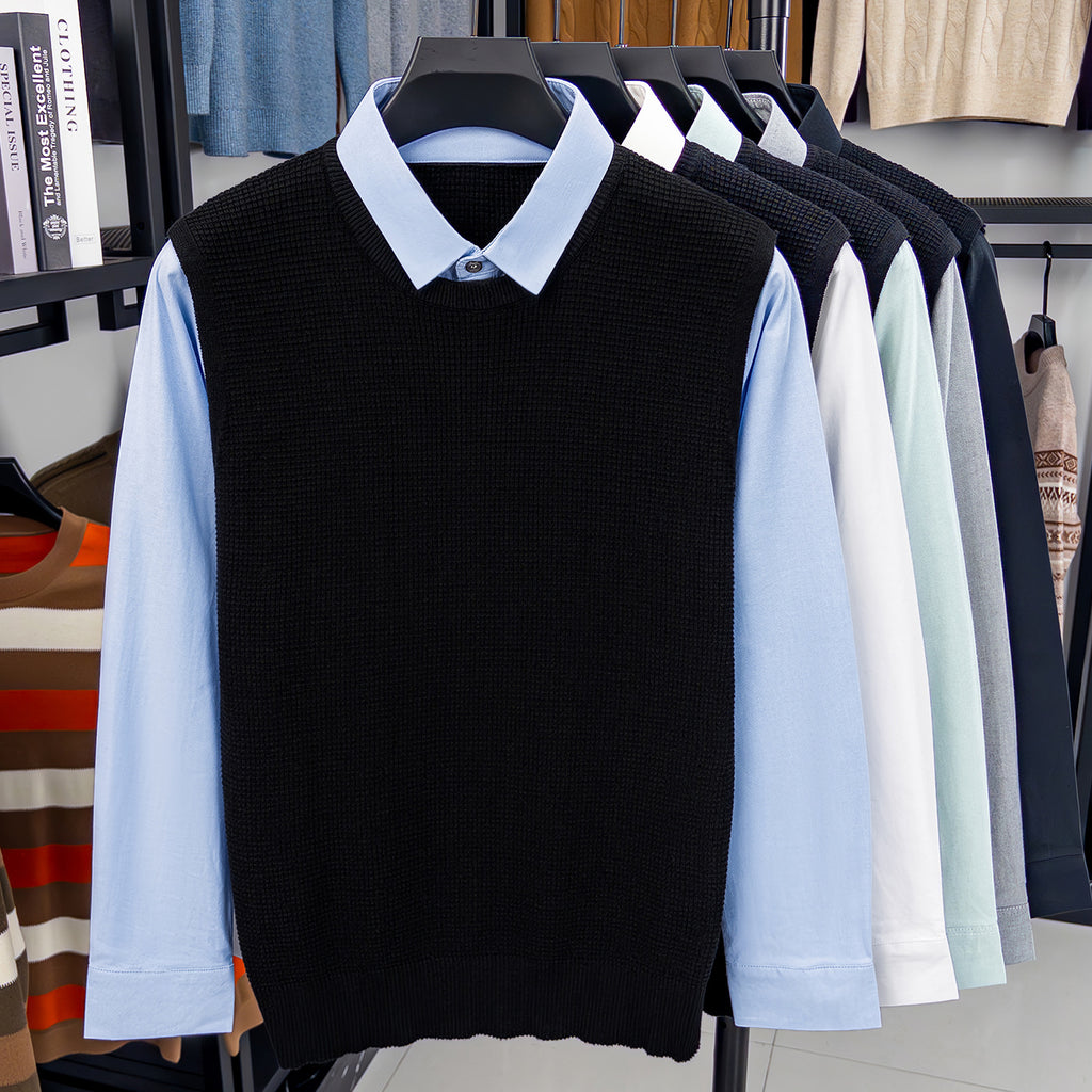 Premium Cotton Mock-Two-Piece Knit Sweater