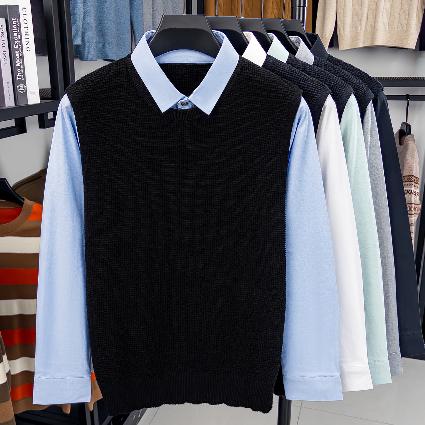 Premium Cotton Mock-Two-Piece Knit Sweater
