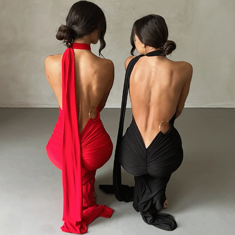 Pleated Backless Dress