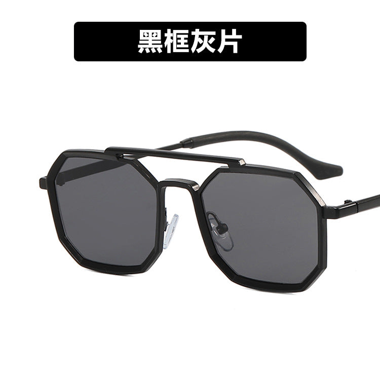 Cross-border steampunk double beam sunglasses 2022 new men's polygonal sunglasses tide European and American sunglasses