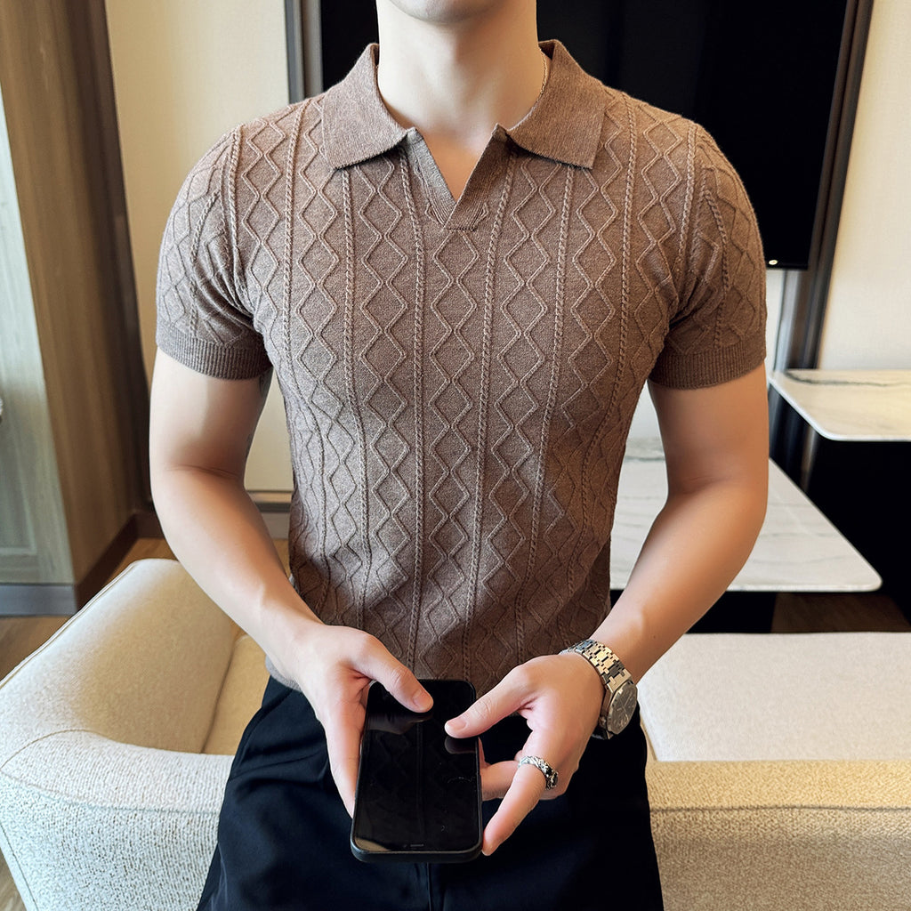 Diamond-Stitch Knit Polo