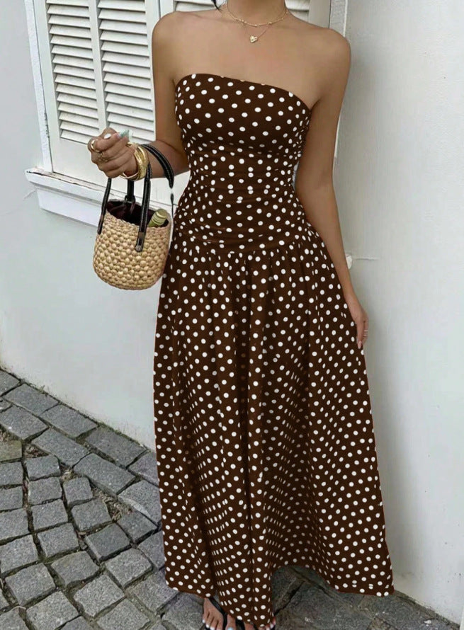 Retro Polka Dot Strapless Maxi Dress