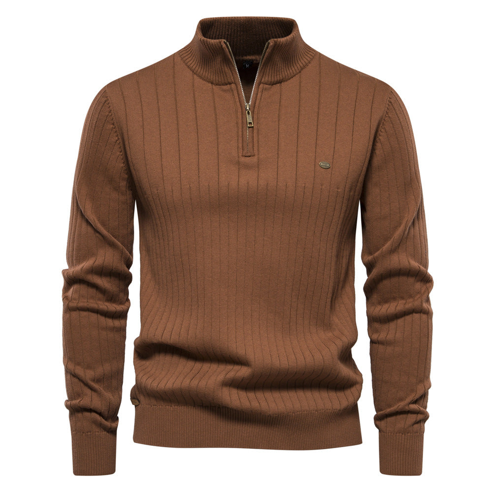 Vertical Stripe Quarter Zip Knit