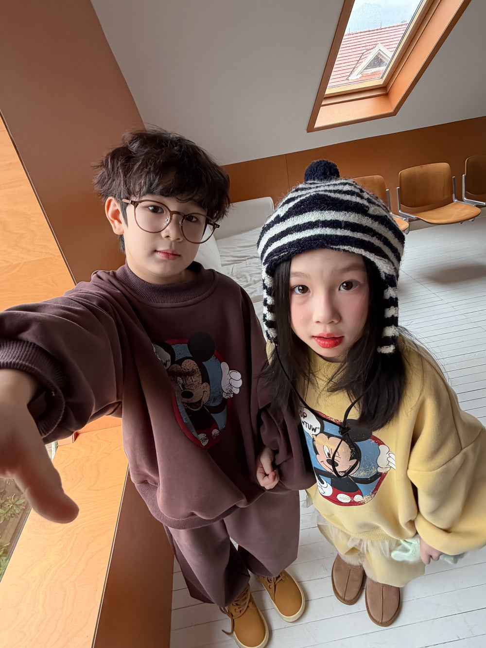 Kids' Fleece-Lined Cartoon Two-Piece Set