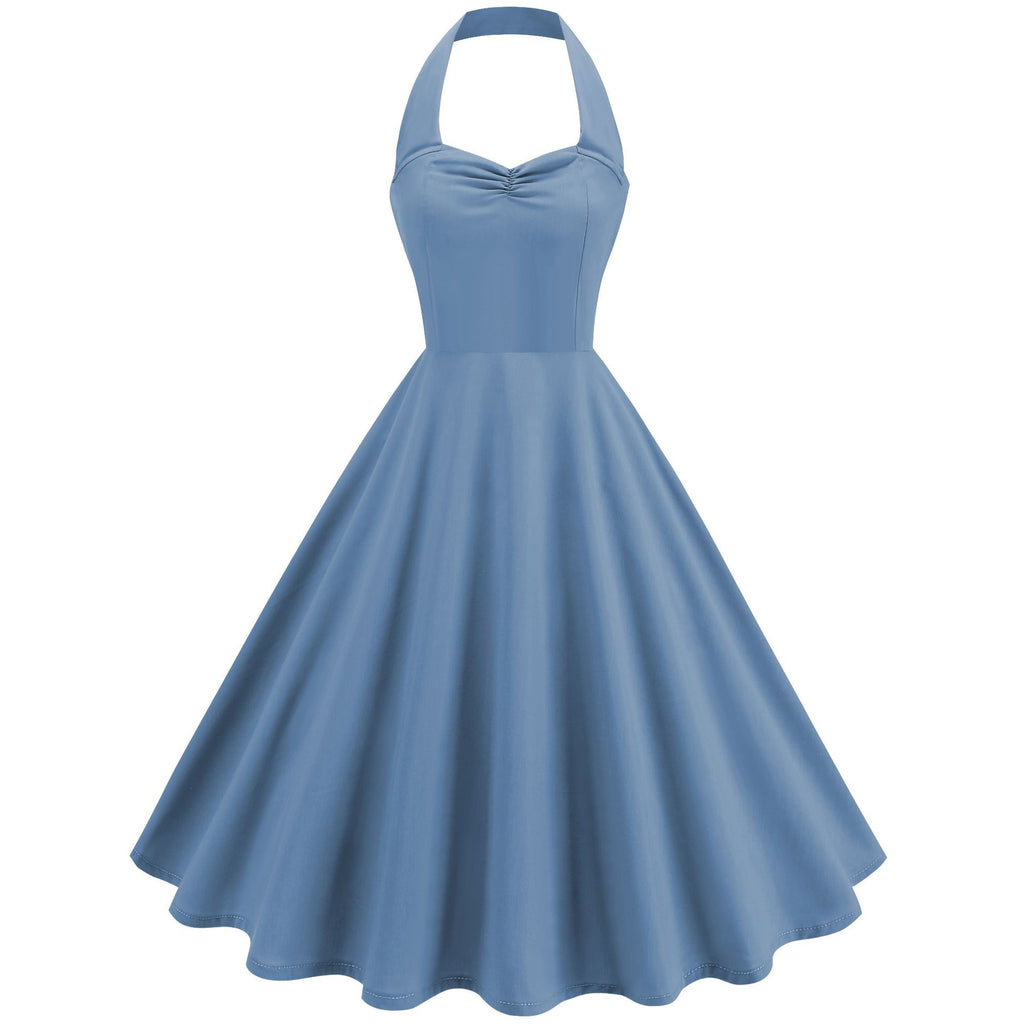 Vintage Halter A-Line Dress - Sky Blue