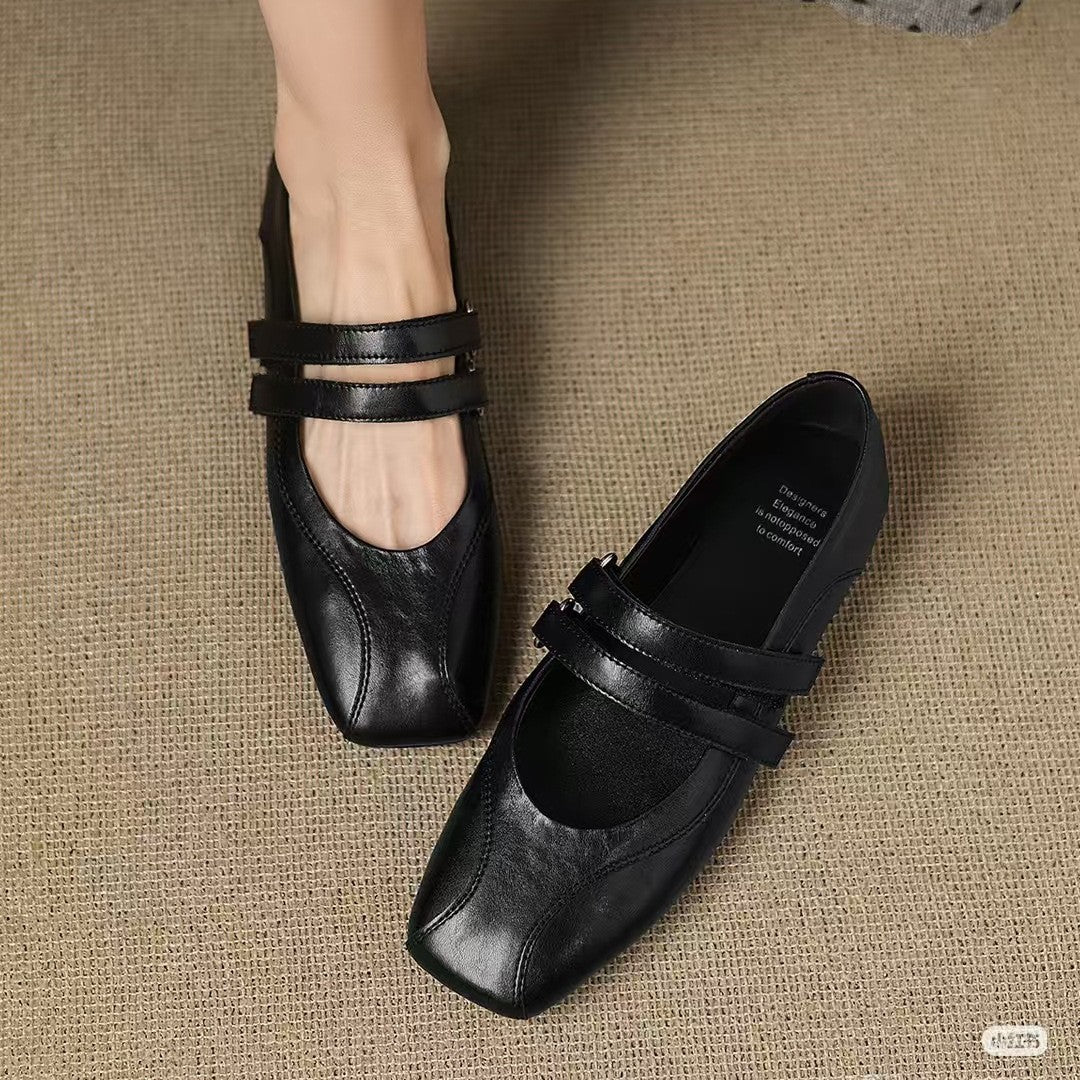 Leather Velcro Mary Jane Flats