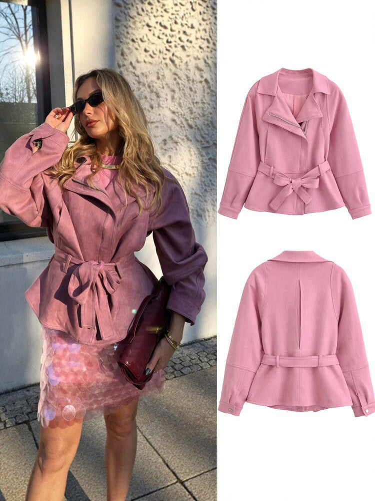 Women's Pink Belted Wrap Jacket