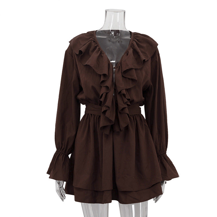 Elegant Ruffle V Neck Mini Dress