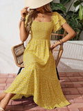 Floral Smocked Square-Neck Midi Dress