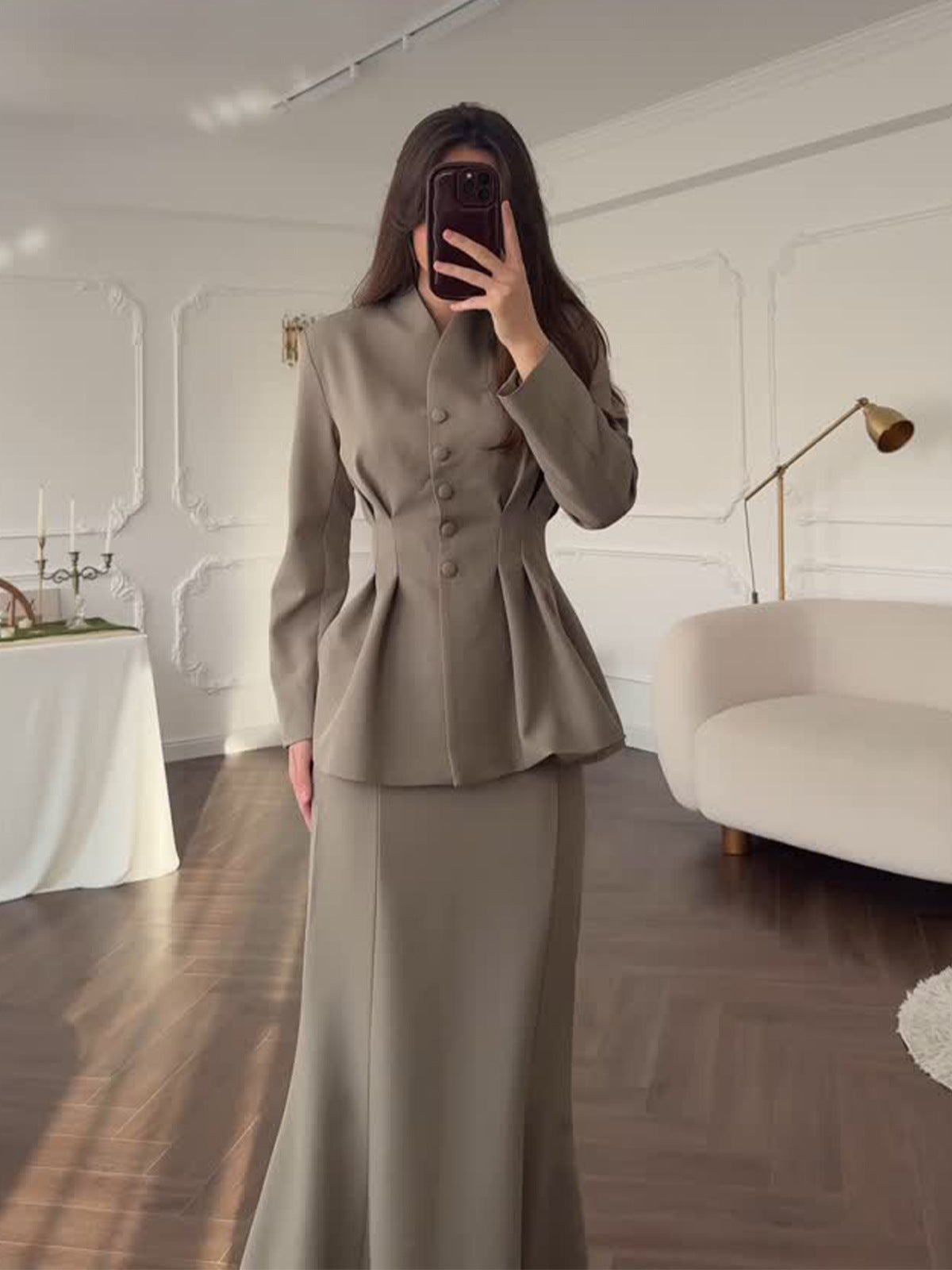 Sophisticated Peplum Blazer and Maxi Skirt Set