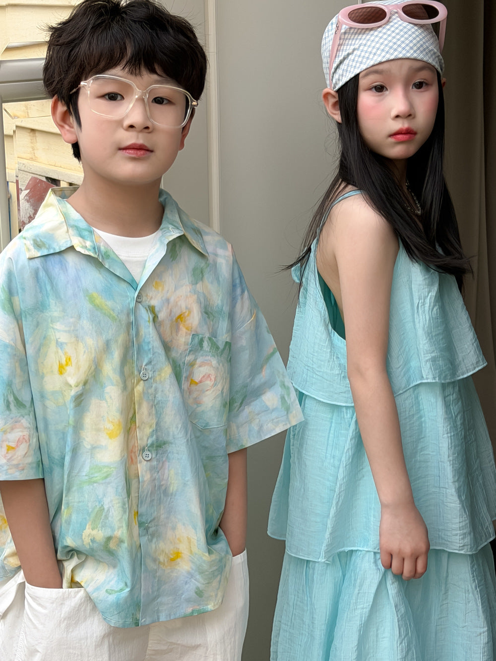 Kids' Ink-Print Shirt and Tiered Skirt Outfit