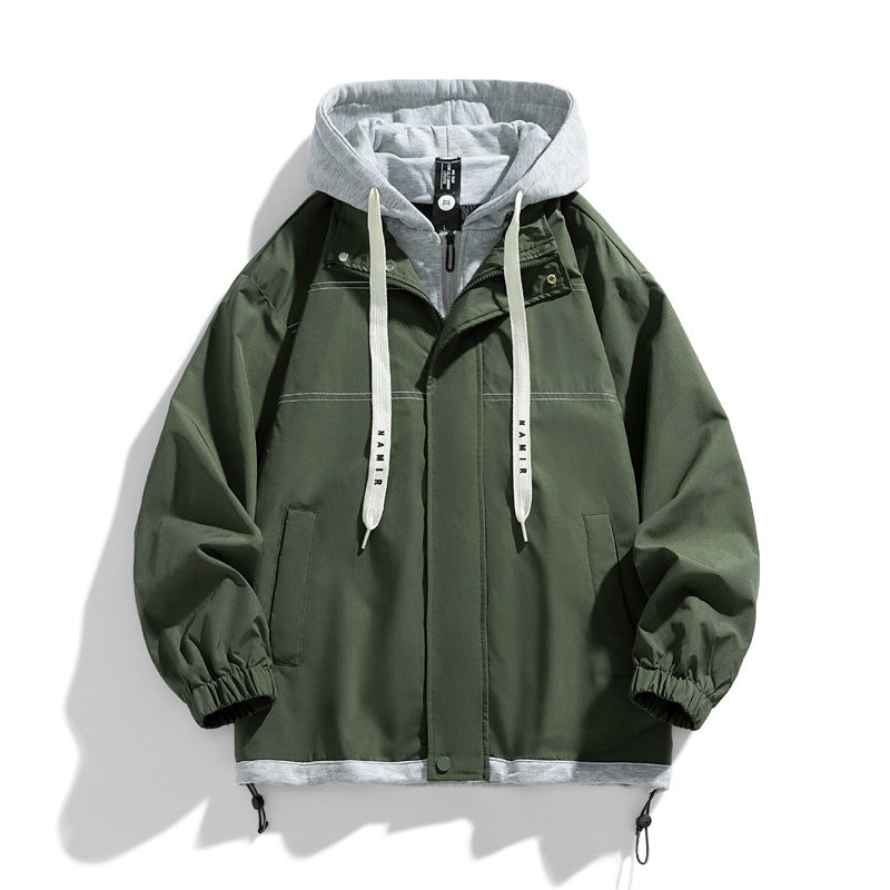 Men's Faux Two-Piece Hooded Jacket