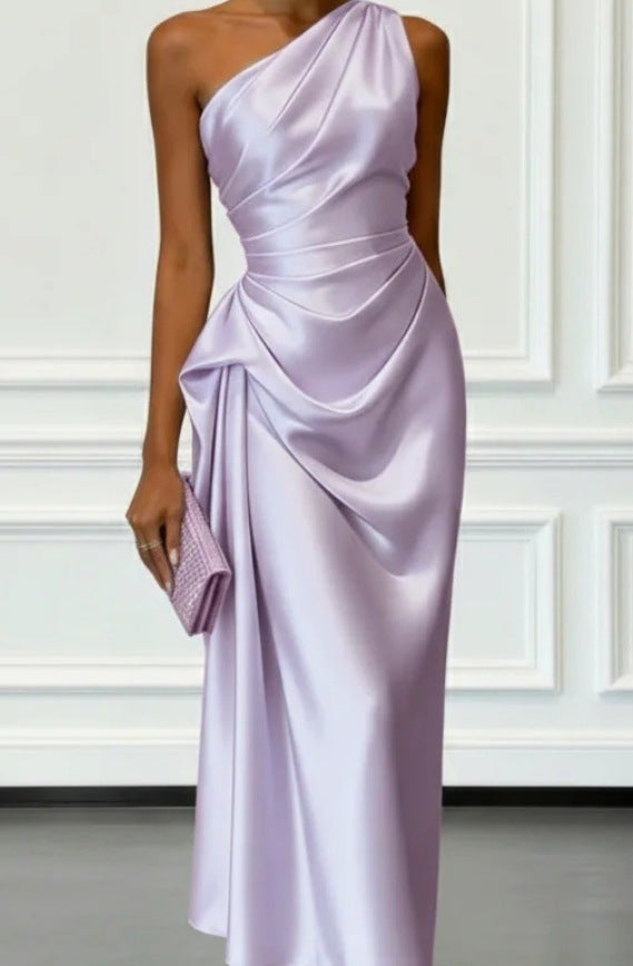 One-Shoulder Draped Dress - Light Purple