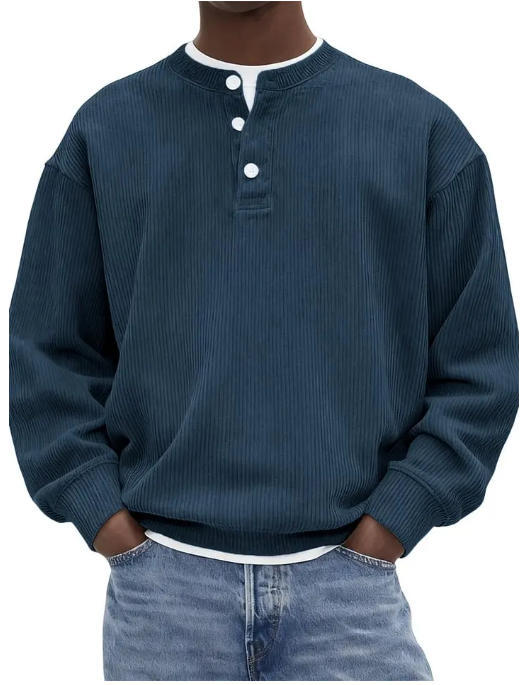 Ribbed Knit Henley Pullover