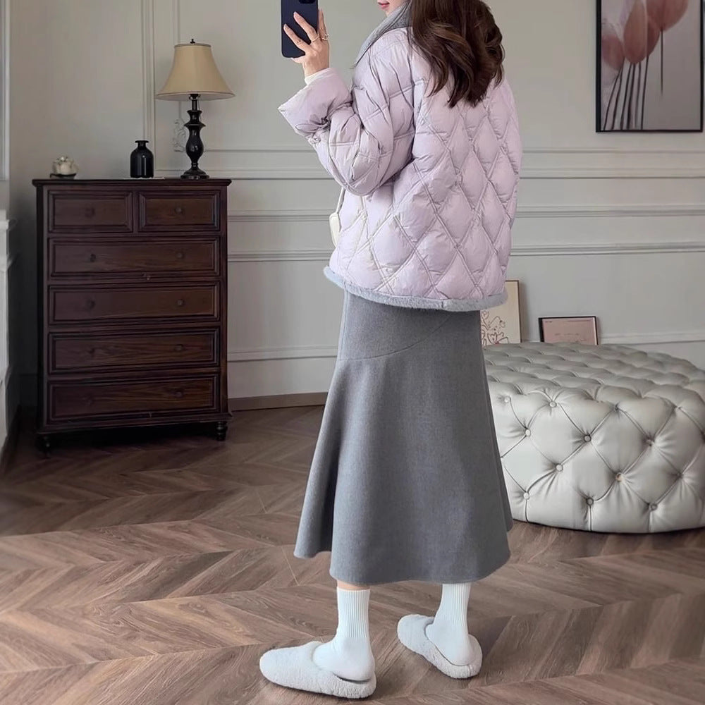 Puffer Jacket with Faux Fur Trim
