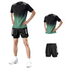 Gradient green short sleeves + black shorts [two-piece set]