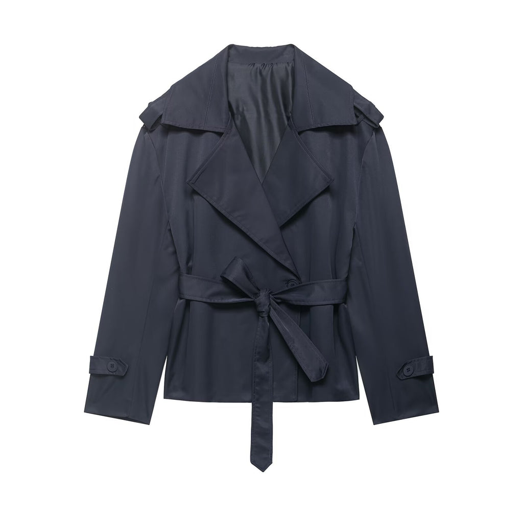 Elegant Tie Waist Short Trench Jacket