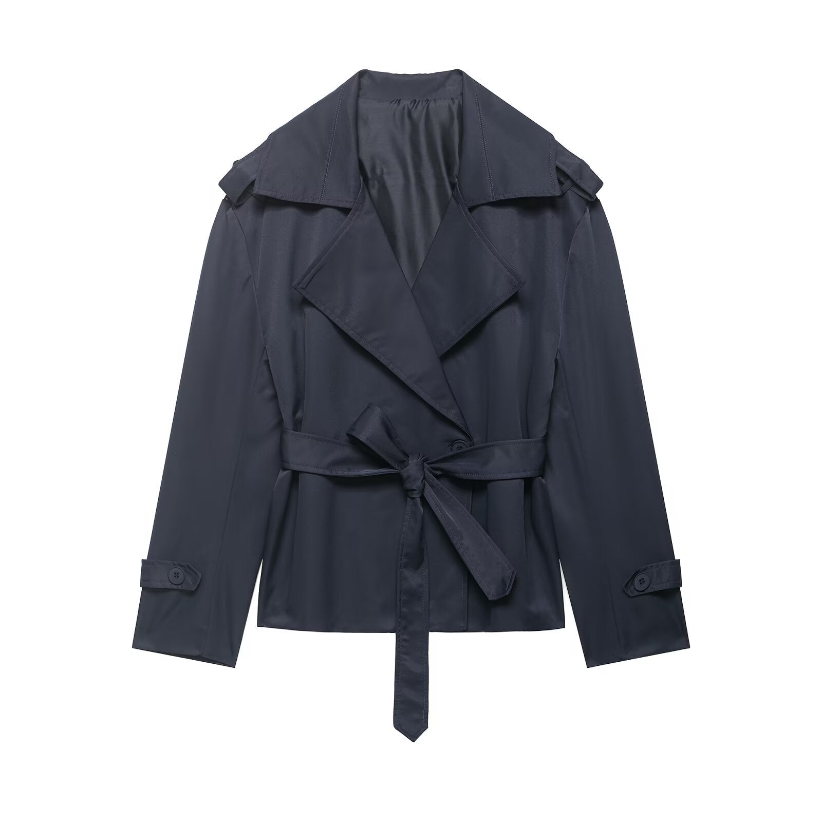 Elegant Tie Waist Short Trench Jacket