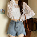 Hollow-Knit Crop Top