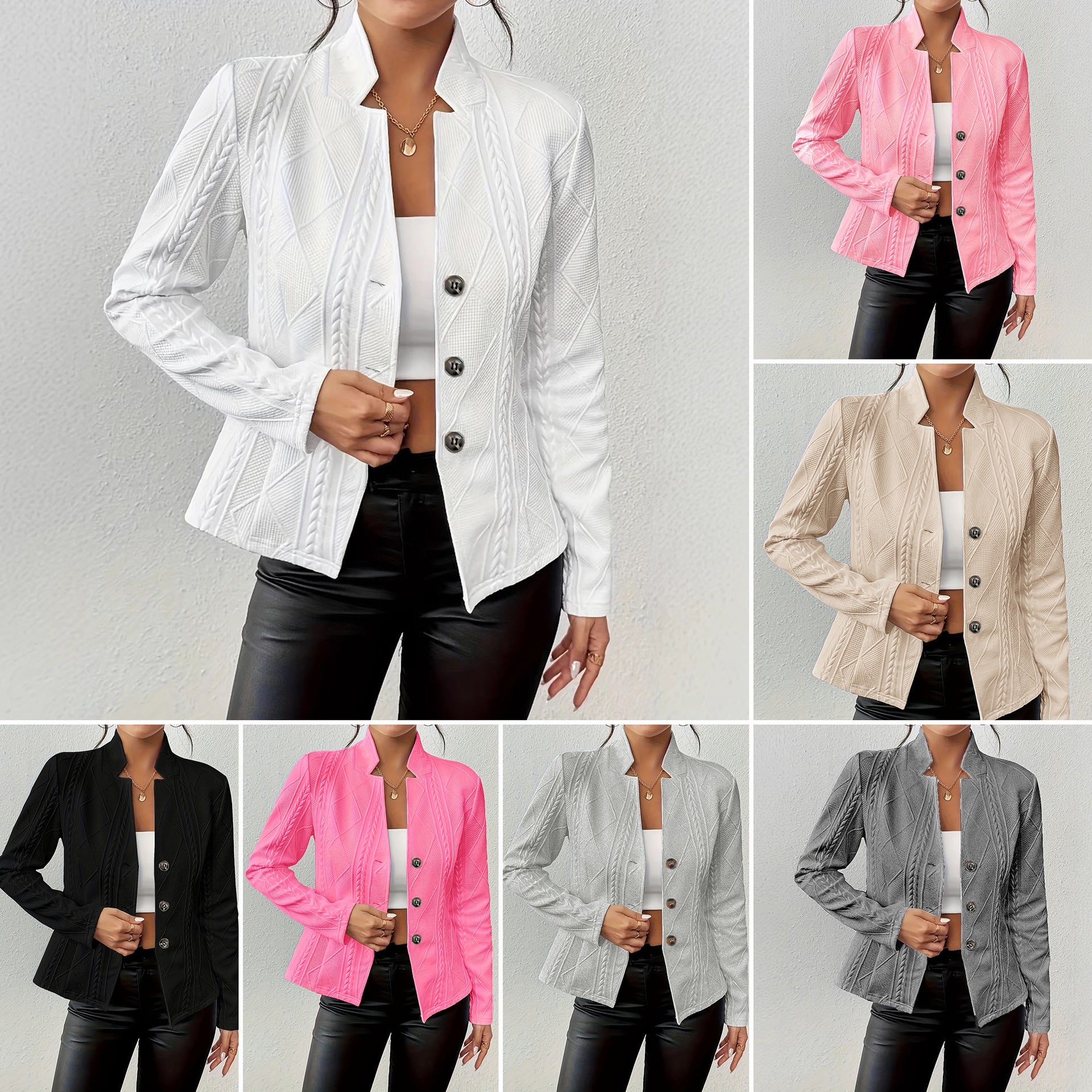 Elegant Cable Knit Blazer Jacket