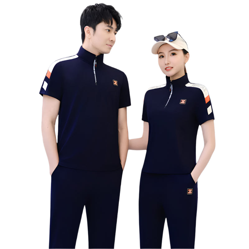 Sport-Stripe Zip Polo Set