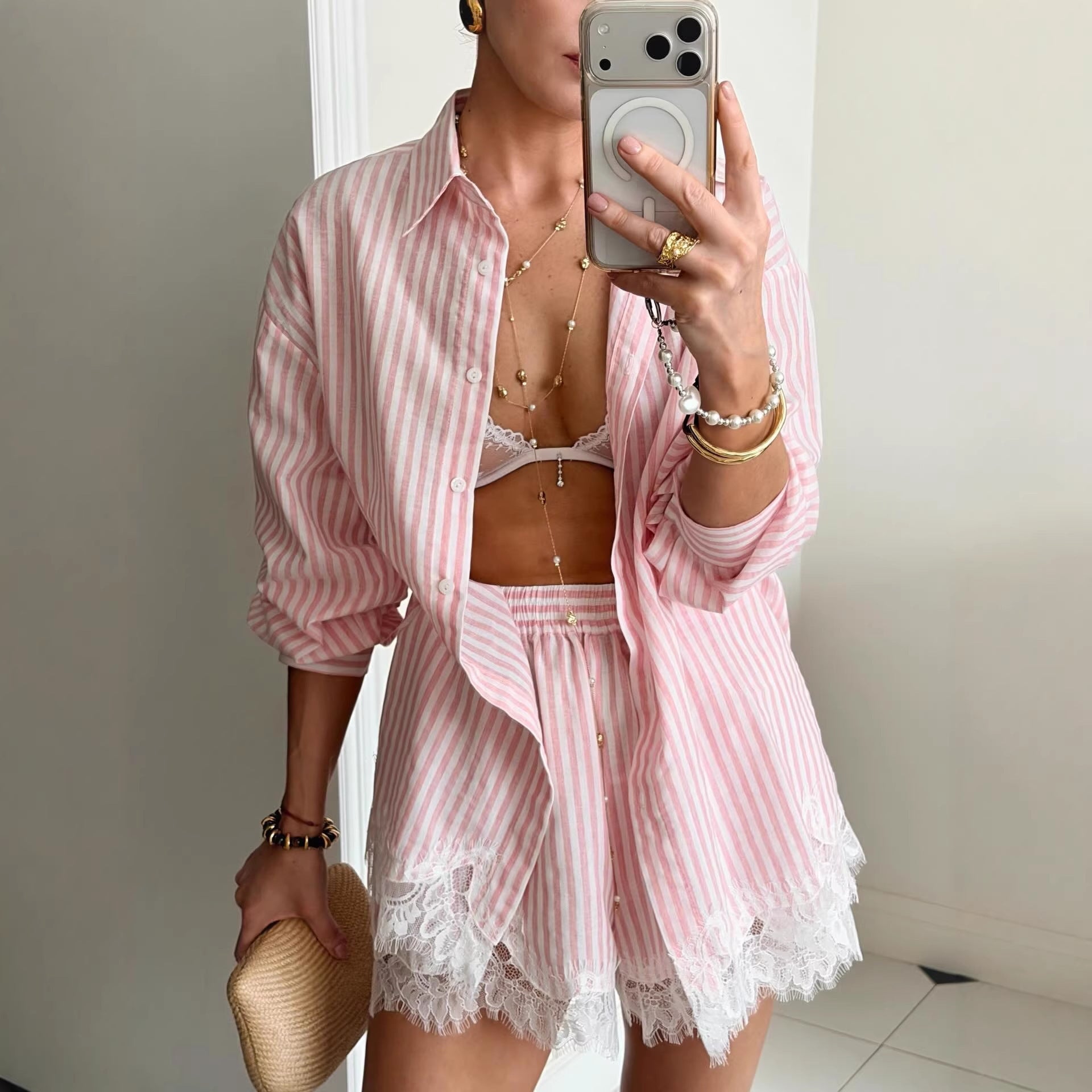 Lace Trim Two Piece Shirt