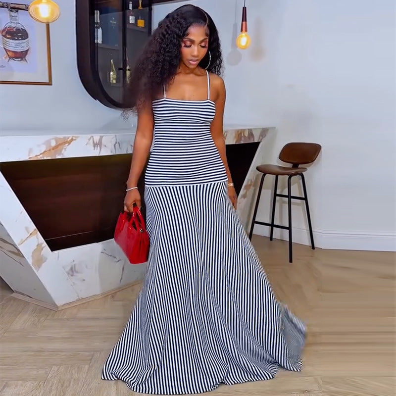 Striped Backless Cami Dress