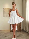 Open-Back Bow Mini Dress - White