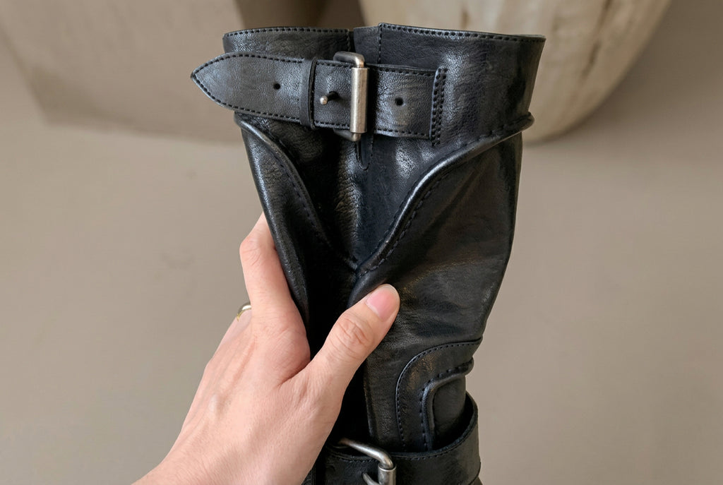 Buckle Leather Riding Boots