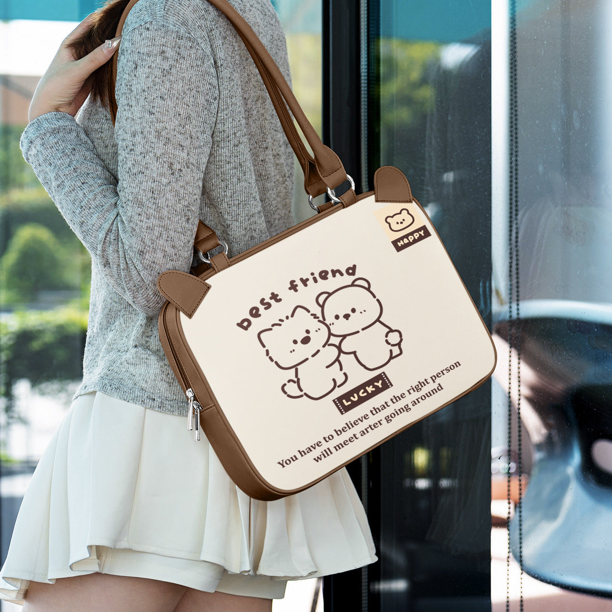 Cartoon Print Shoulder Laptop Bag