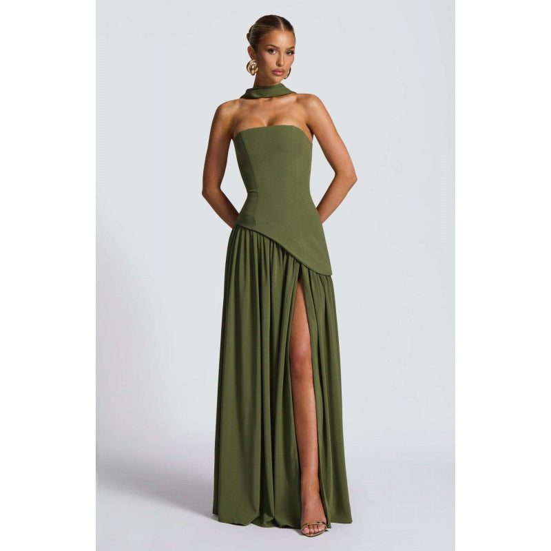 Strapless Slit Maxi Dress