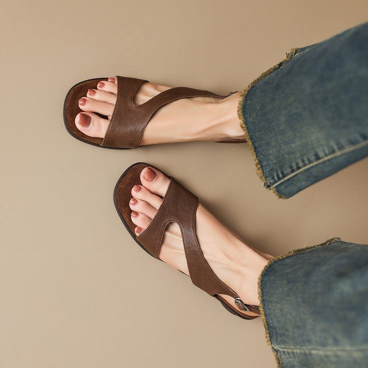 Buckle-Strap Leather Sandals