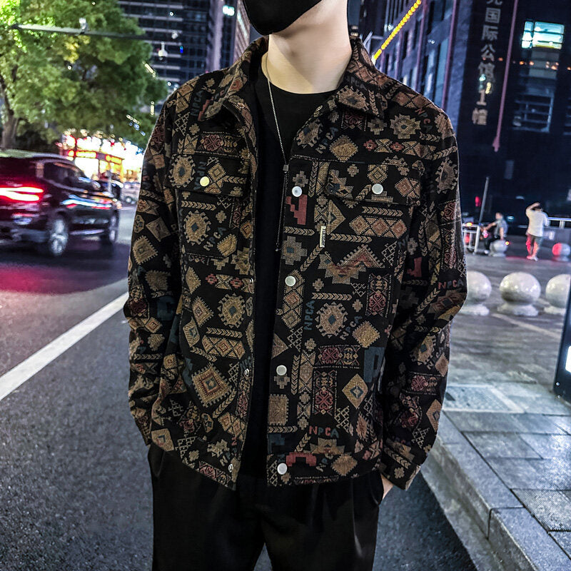 Ethnic Pattern Stand-Collar Casual Jacket