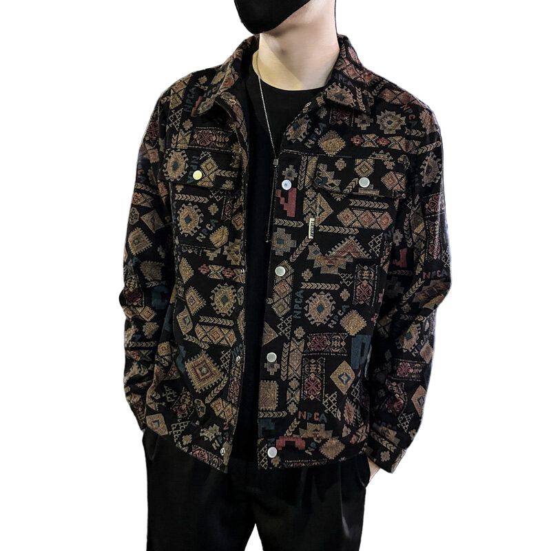 Ethnic Pattern Stand-Collar Casual Jacket