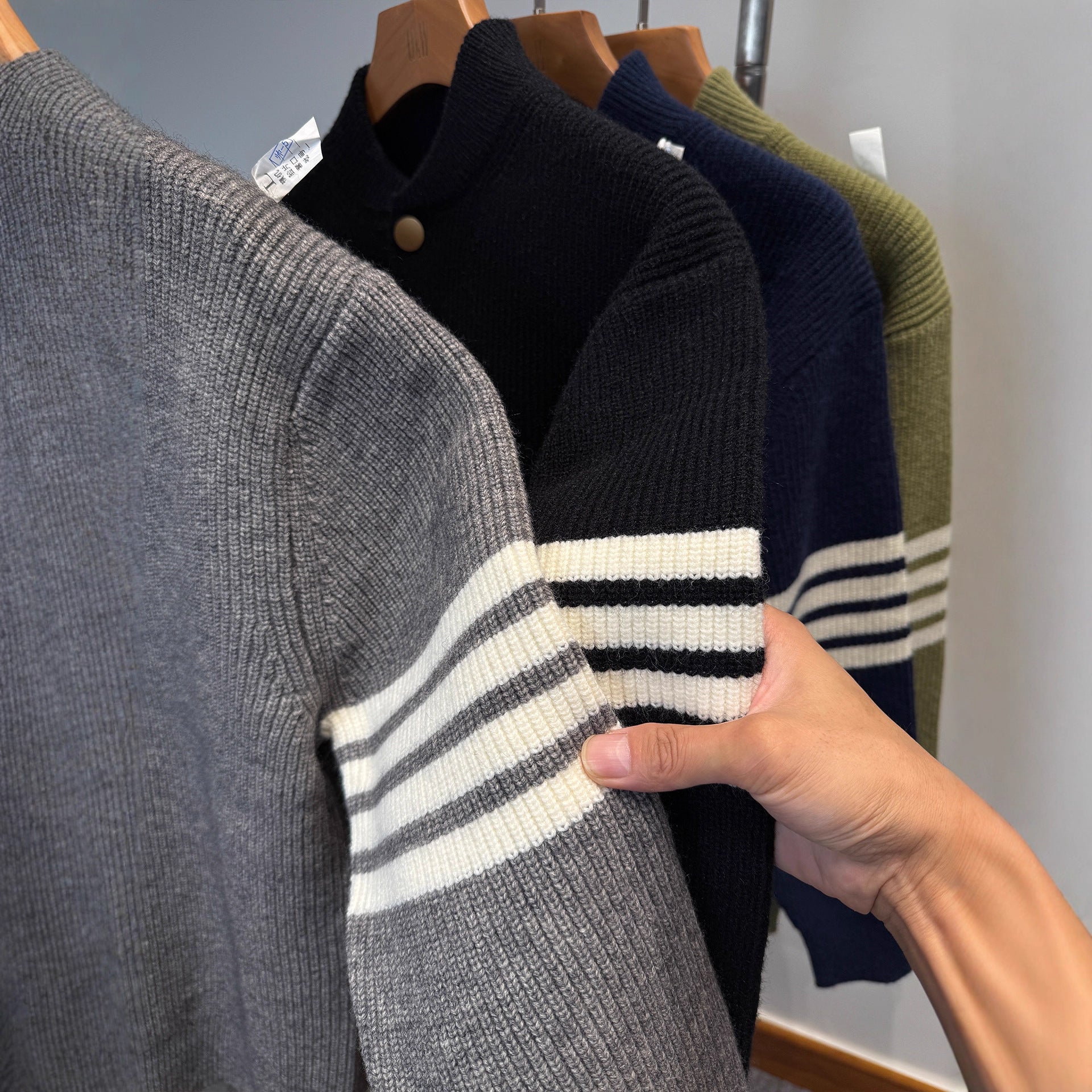 2025 Fall/Winter Baseball Collar Sweater Jacket Men's Thickened Korean Casual Cardigan Knitted Knitted Jacket Trendy
