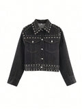 Women's Studded Cropped Denim Jacket