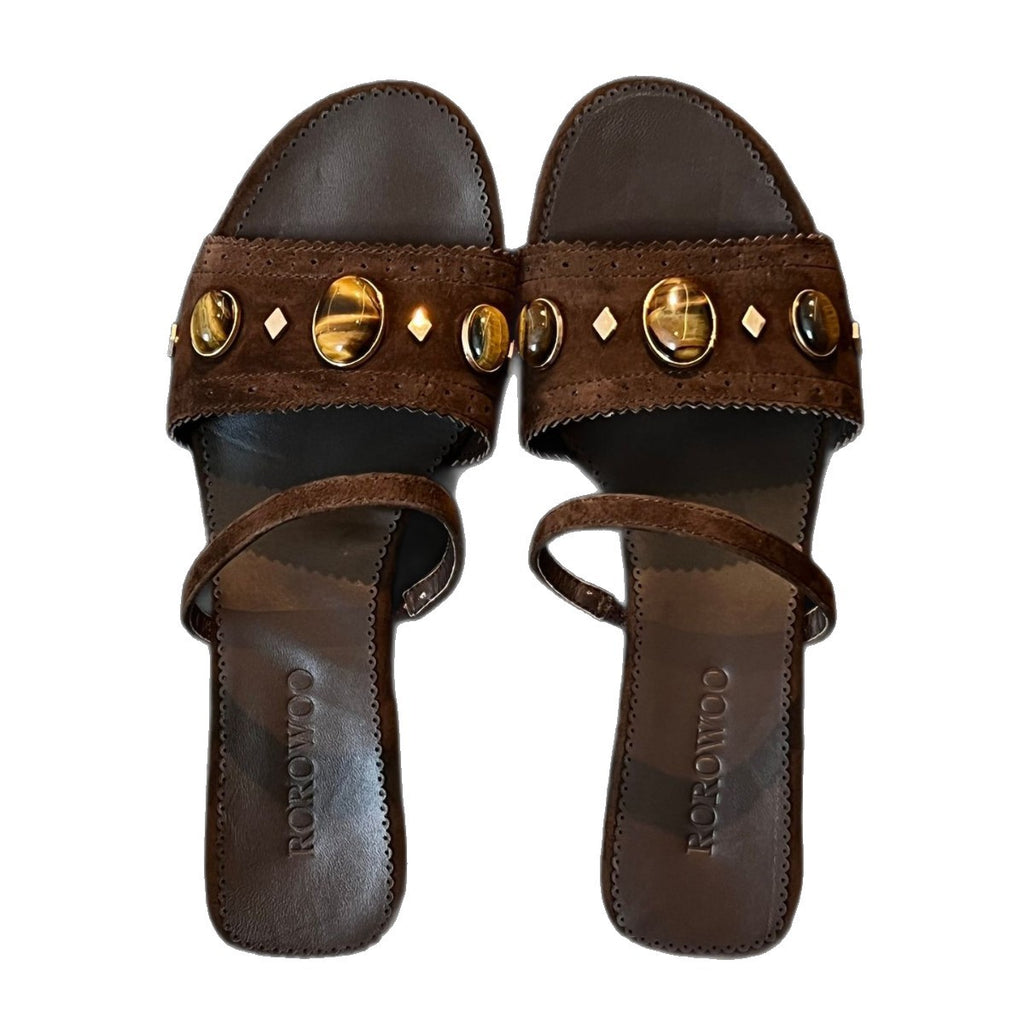 Gemstone Leather Wedge Slides