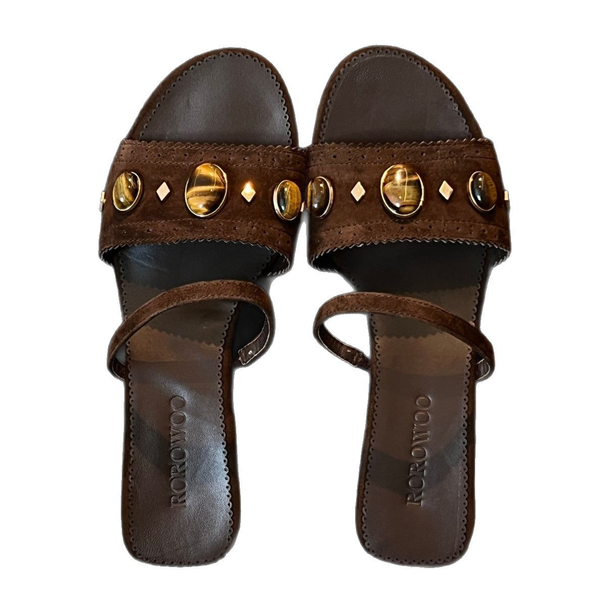 Gemstone Leather Wedge Slides
