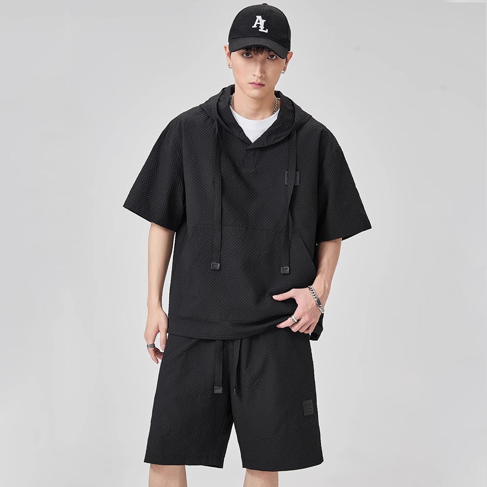 Textured Two-Piece Hoodie and Shorts Set
